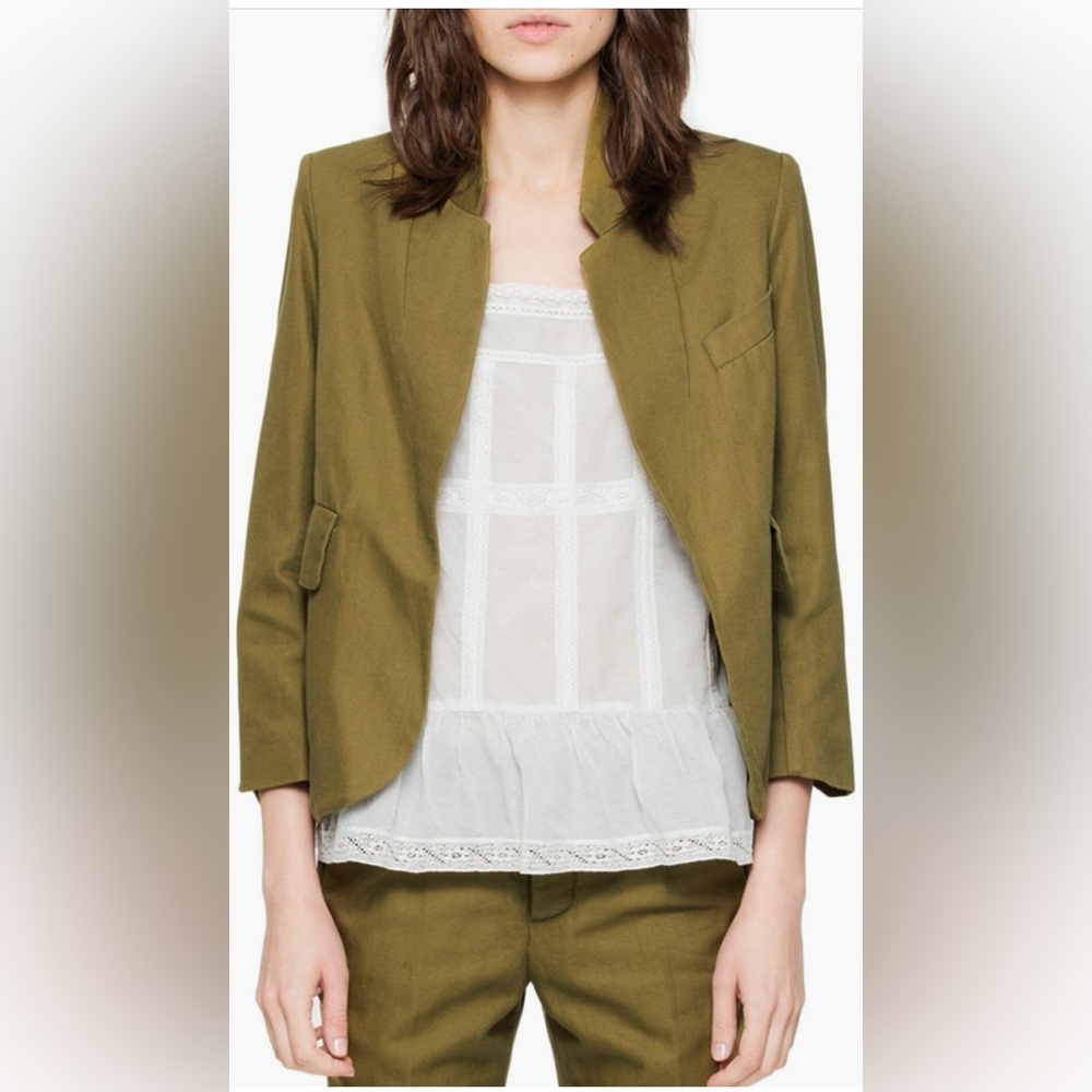 Zadig & Voltaire Verys Officier Olive Linen Blazer Size 34 FR/2 US